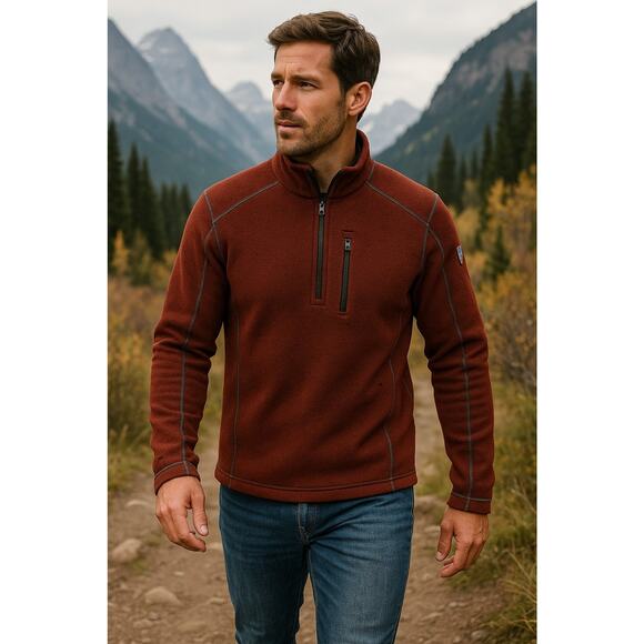 Kuhl Europa 1/4 Zip Sweater Men’s Small Rust Red Fleece Pullover F16 Style... - Picture 1 of 12